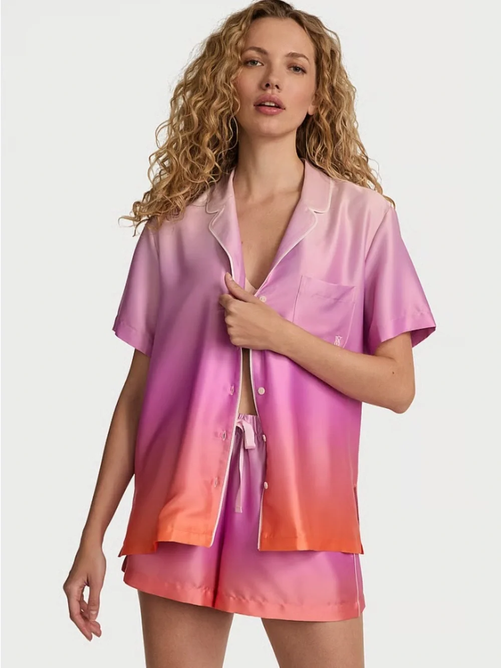 NWT Victoria’s Secret Pink Ombre Satin Short Pajama Set Size XL